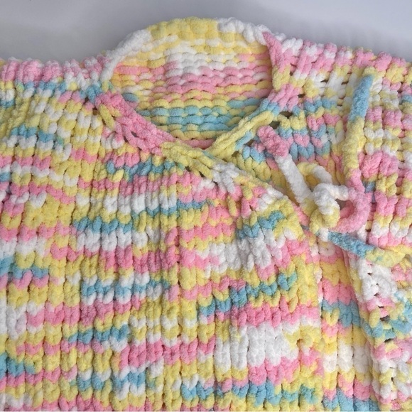 new Handmade Rainbow Chunky Crocheted Knit Sweater Cardigan 6-7 Girls - Picture 3 of 5